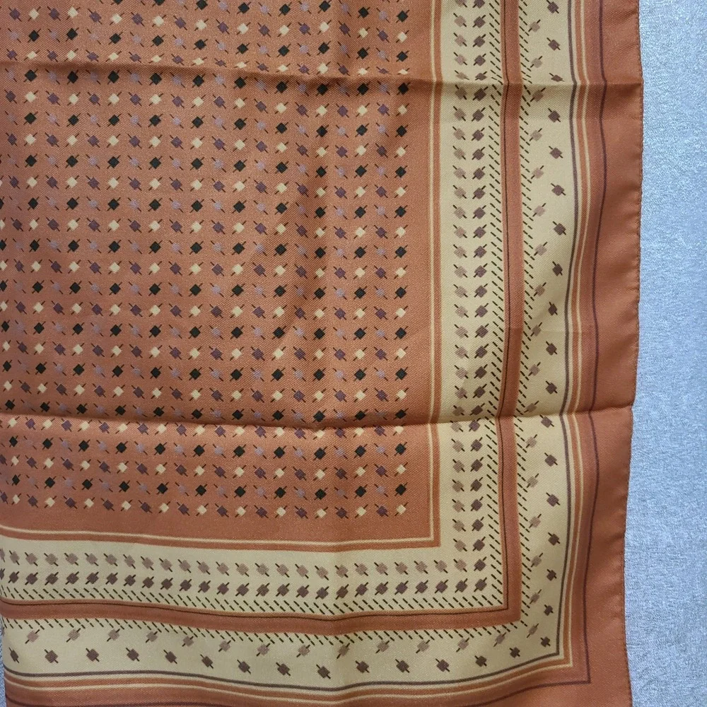 Vintage Style Terracotta Orange Geometric Foulard Square Silk Feel Scarf 26x26